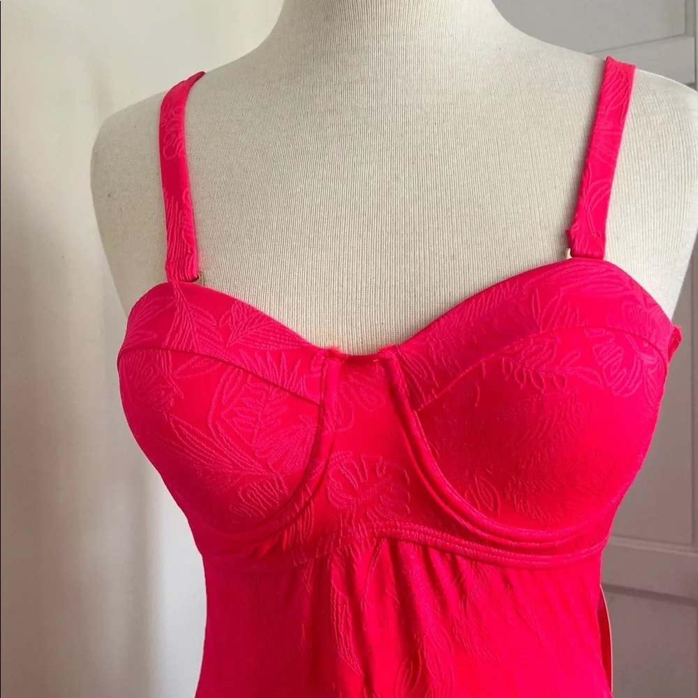 NWT Betsey Johnson Retro Chic Diva Pink Textured Palm Underwire One-Piece - L